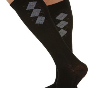 Cotton Knee High Argyle Patterned Knee-high Compression Socks Black 820B